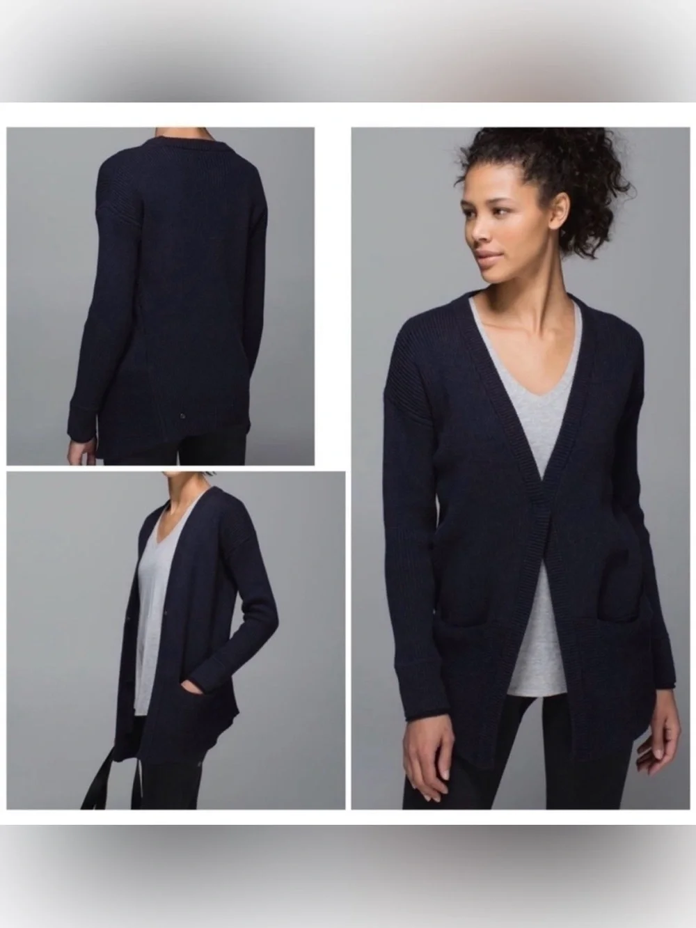 Lululemon We Like To Cardi Heathered Black Knit Cardigan Sweater One Snap Long
